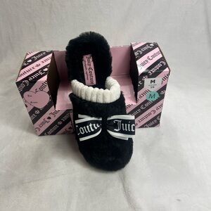 Juicy Couture Black and White Fuzzy Slippers